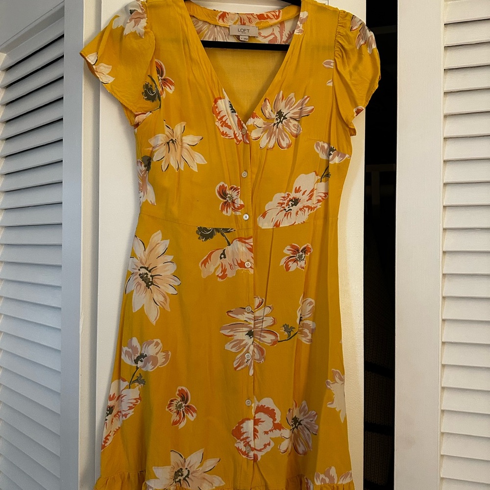 LOFT Yellow Floral Mini Dress